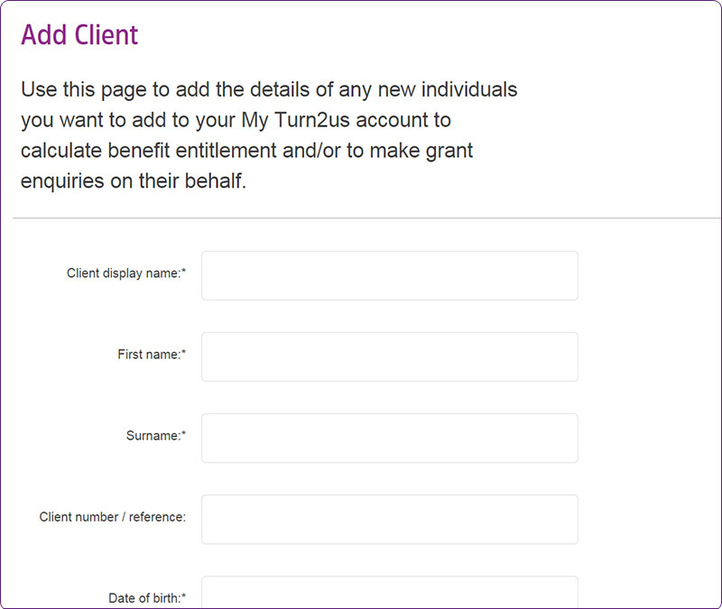 Screengrab of Intermediaries Add Client page