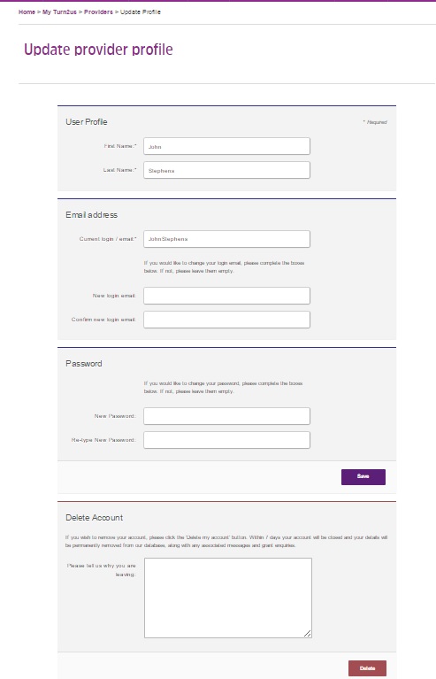 Screengrab of 'Update User Profile'
