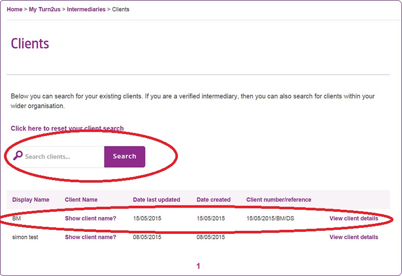 Screengrab of Clients page