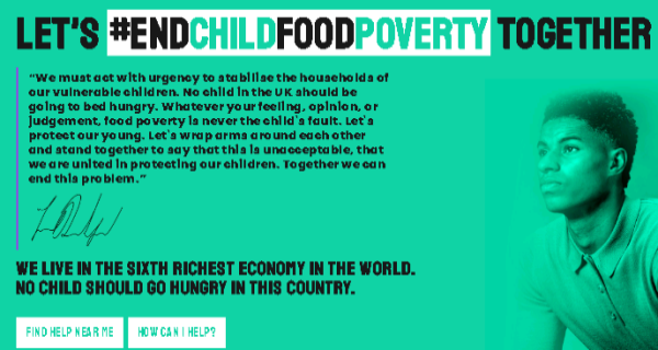 Screengrab of the home page of the End Child Food Poverty website