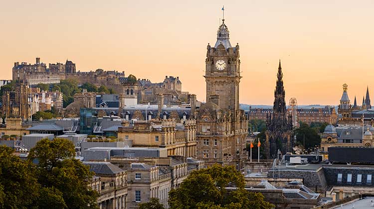Edinburgh skyline at sunset