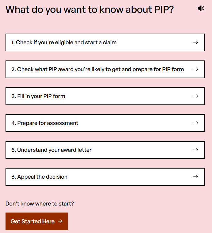 PIP Helper homepage application stages