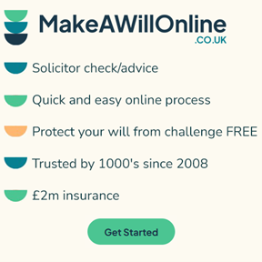 Image of options on MakeAWillOnlone.co.uk: Solicitor check/advice, Quick and easy online process, Protect your will from challenge FREE, Trusted by 1000s since 2008, £2m insurance