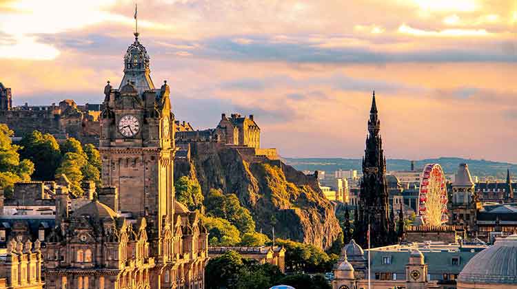 Edinburgh skyline at sunset