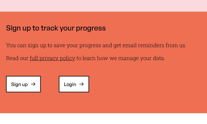 screenshot of the PIP Helper Homepage which shows the sign up and log in button.