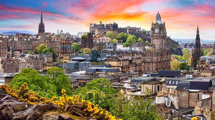 Edinburgh skyline at sunset